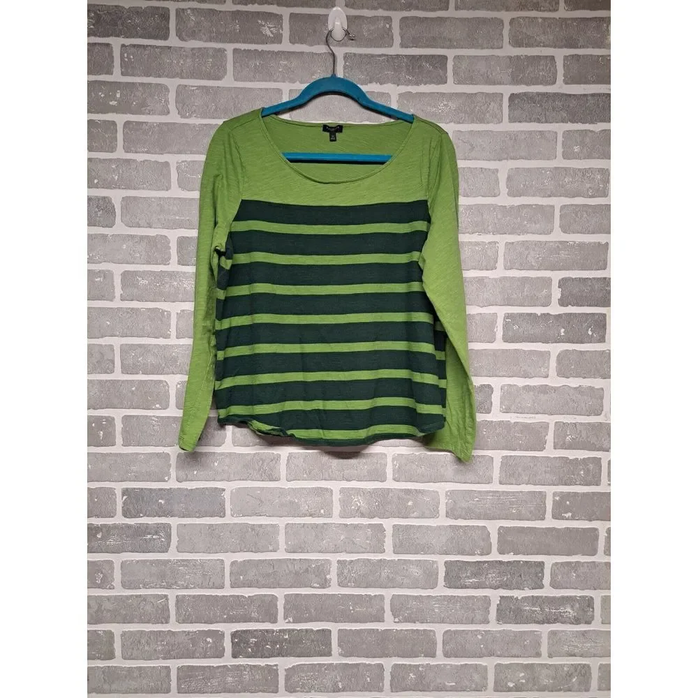 Talbots Womens‎ Striped Green Long Sleeve Pullover Cotton Blouse SIze 1X